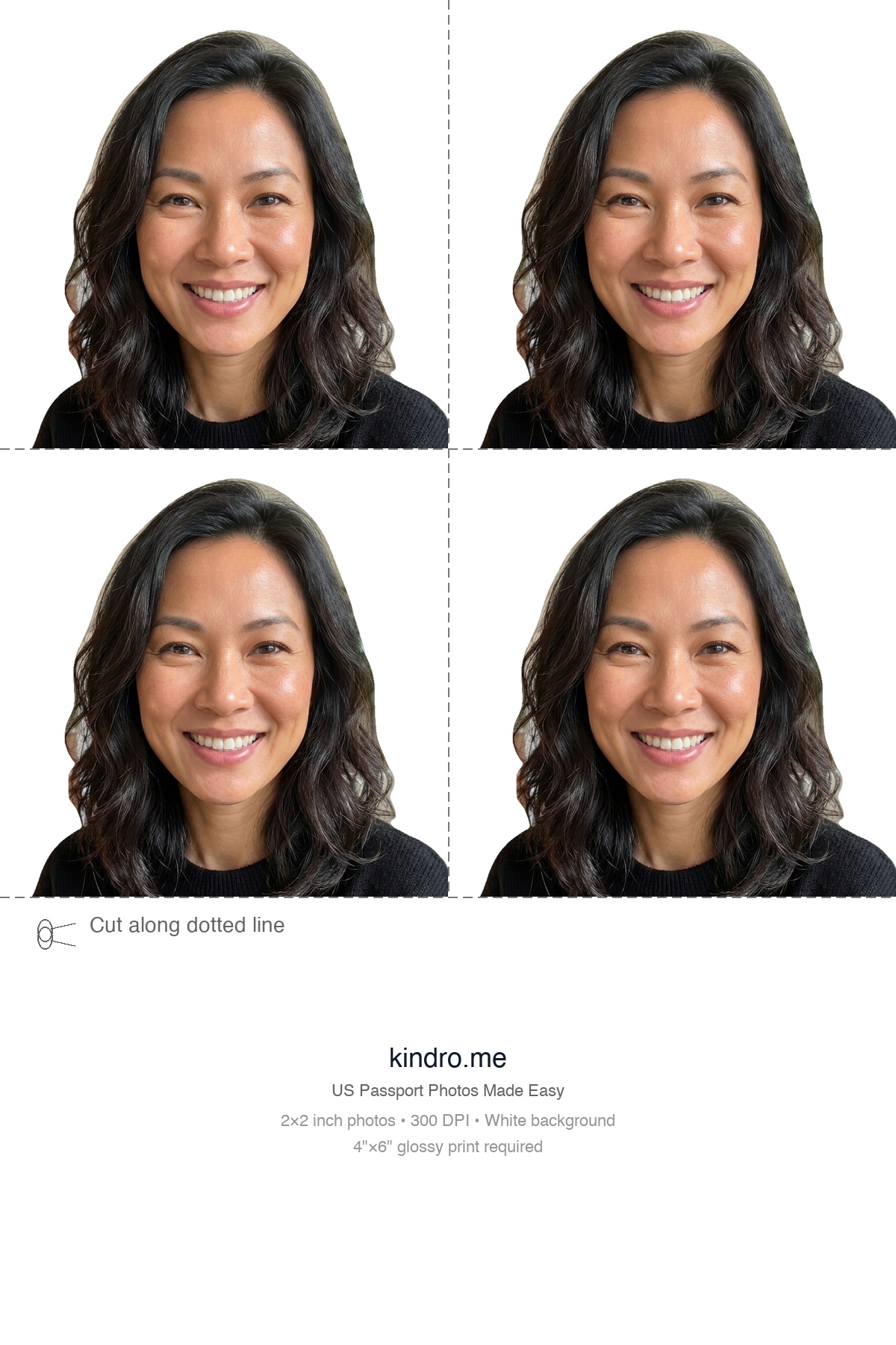 4×6 passport photo print layout for CVS, Walgreens, and Walmart